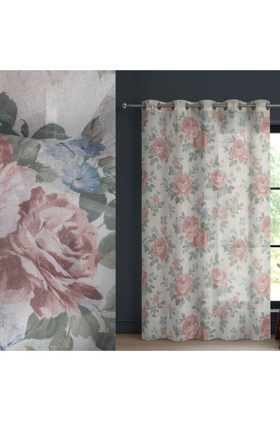 Zumzeria White Decorative Curtain with Floral Pattern & Rings 140x260cm