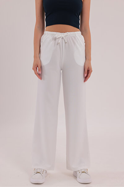 PENGORA White Linen Blend Loose-Fit Trousers with Elastic Waist