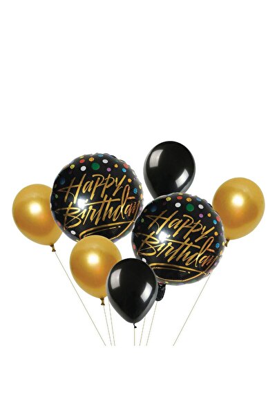 Zumzeria Happy Birthday Black and Gold Foil Balloons 7pcs
