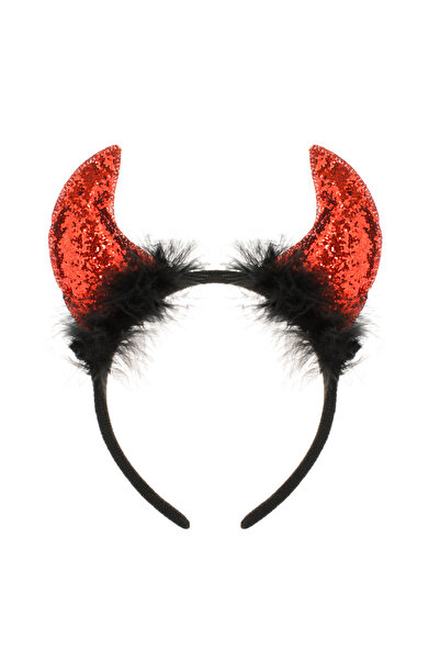 OEM Coroană de Halloween Diavol cu sclipici roșu și pene negre