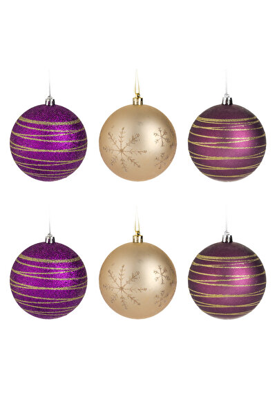 Zumzeria Set de ornamente de Crăciun în mov cu sclipici șampanie Ø8cm - 6 bucăți
