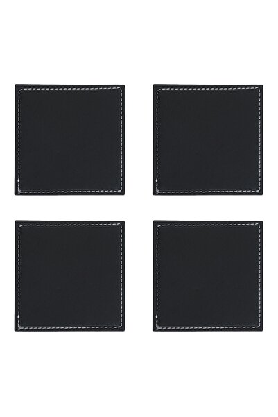 Zumzeria Black Artificial Leather Coaster Set 10x10cm - 4pcs