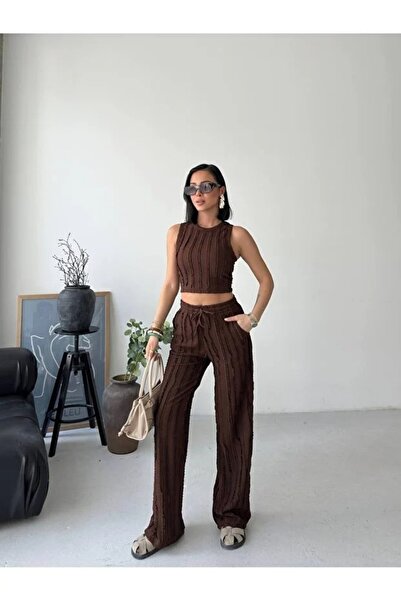 PEMAA Wrap-Around Fabric Sleeveless Crop Top and Pants Two-Piece Suit
