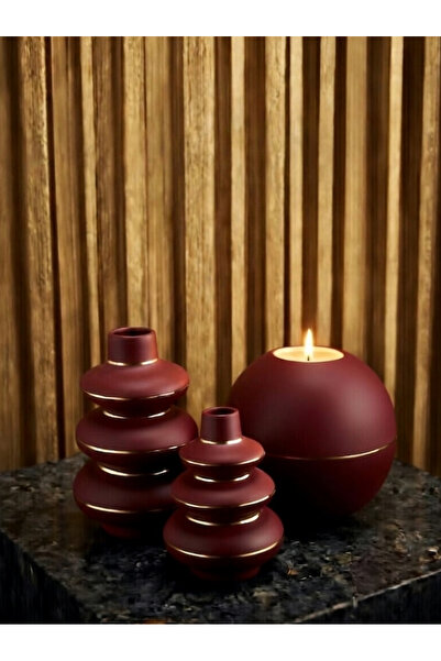 LUNİVAA HOME Dekoratif Gold + Gümüş Çizgili Vazo Mumluk Seti.Hediyelik Ev, Of...