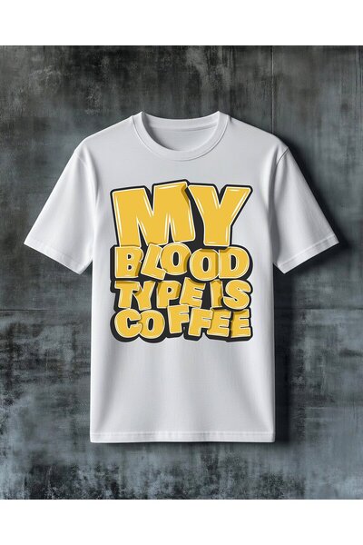 COMVİCHO My Blood Types Coffee Printed Oversize T-Shirt