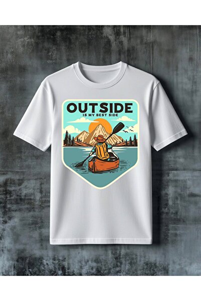 COMVİCHO تي شيرت مطبوع عليه عبارة "Outside Best Side Kano Adventure" مقاس كبير