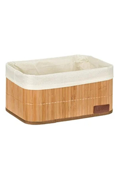 Zumzeria Beige Bamboo Storage Basket with Fabric Home 32x22x16cm