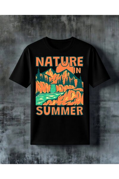 COMVİCHO Nature in Summer Forest Day Printed Oversize T-Shirt