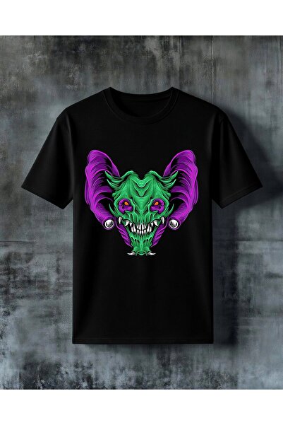 COMVİCHO Devil's Head Green Purple Printed Oversize T-Shirt