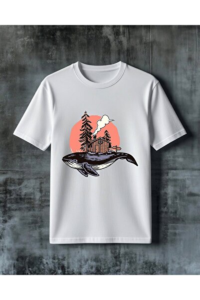 COMVİCHO Whale Forest House Printed Oversize T-Shirt