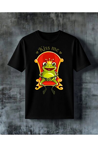 COMVİCHO تي شيرت مطبوع عليه kiss me frog king بمقاس كبير