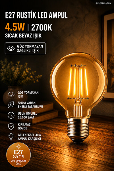 nelerbulurum 1 ADET E27 4.5W AMBER RUSTİK AMPUL AVİZE APLİK MASA LAMBASI GECE...