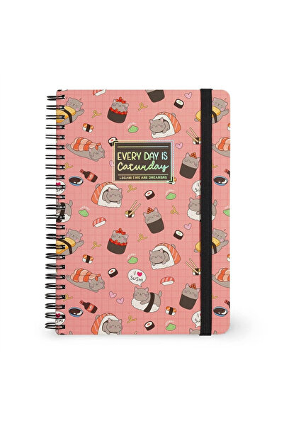 Legami Çizgili Spiral Ciltli Defter - Büyük - Sushi Kedi