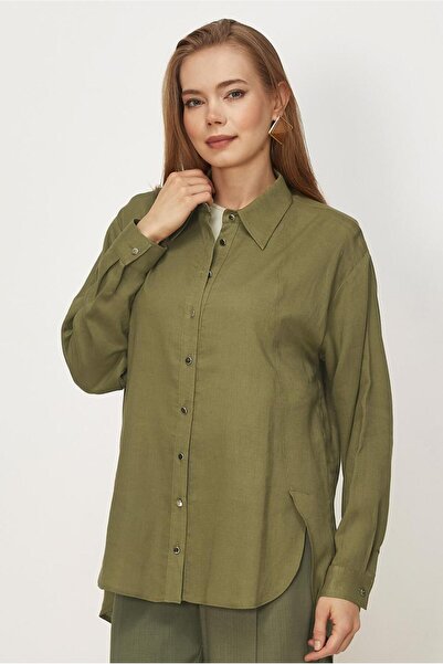 Alvina Shirt Collar Linen Tunic 46581