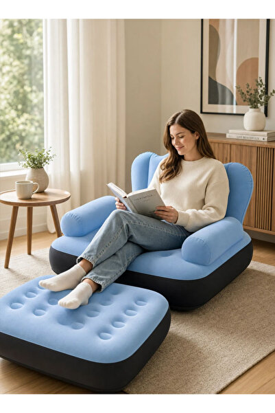 Generic Foldable dual-purpose inflatable sofa bed with thick PVC sofa mattres...