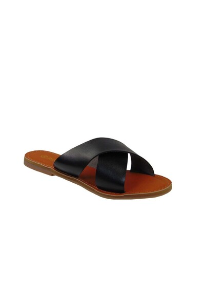 OEM Tsimpolis Shoes LS-082 Γυναικεία Παντόφλα Από Τεχνόδερμα Μαύρη
