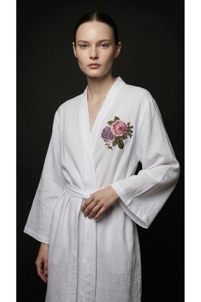Minteks Shadowed Bloom 100% Cotton Muslin Kimono Dressing Gown