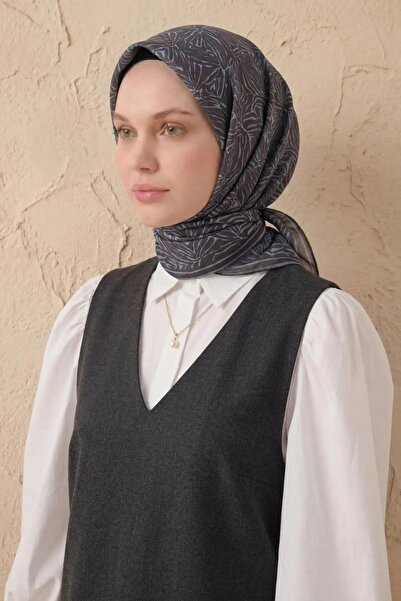 Silk Home Soft Scarf Lina Flora Black Gray 90X90