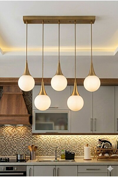VENON Elora 5.li SIRALI ✨ ESKİTME ✨ BEYAZ GLOP CAMLI ✨ Yemek Masası Avizesi S...