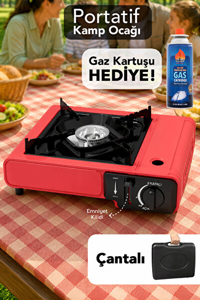 Fischer One Portatif Kamp Ocağı - Taşıma Çantalı Emniyet Kilitli Gazlı Kırmız...