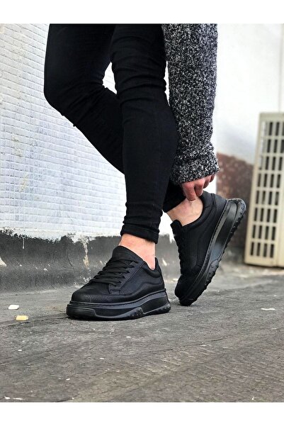 pabucmarketi Black Leather Lace-Up Men's Sneaker