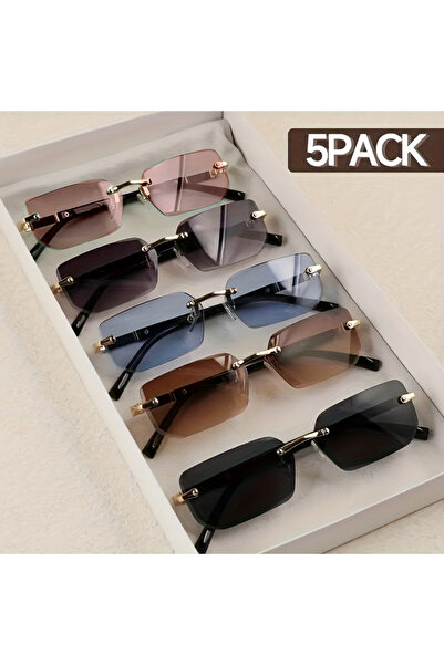 Choice Pink 5pcs Men'S Y2K Style Square Frameless Fashion Glasses Decorative ...