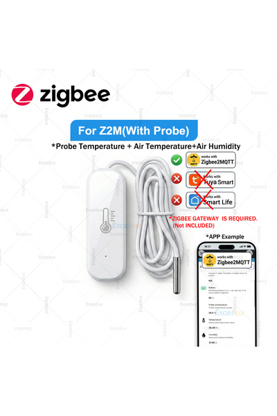 choice2 مستشعر درجة الحرارة والرطوبة زيجبي (مع مسبار) لـ Z2M مع مسبار مقاوم ل...
