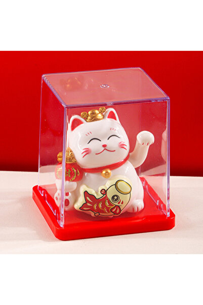 Choice6 5 Lucky Cat Waving Arm Statue Solar-Powered Smiling Lucky Cat Ornamen...