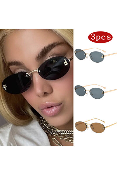 Choice1 3 قطع z04 3sets نظارات شمسية نسائية عصرية بدون إطار بتصميم ريترو بيضا...