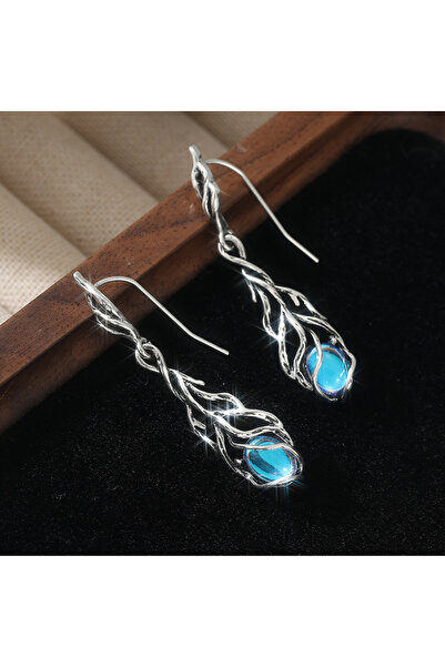 Choice A635-1 Ethnic Blue Resin Long Dangle Earrings Vintage Silver Color Met...