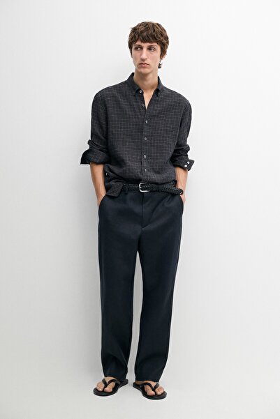 Massimo Dutti %100 keten kareli gömlek