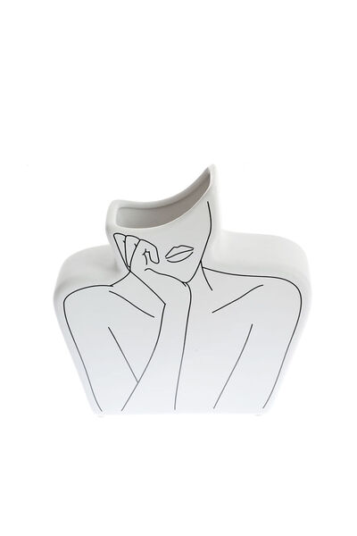 meli melo White abstract ceramic vase, female silhouette pattern 19 cm