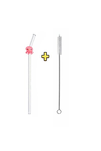 choice2 Clear 1Straw 1Brush 1/2/5PCS Octopus Shaped Reusable Glass Straws Set...