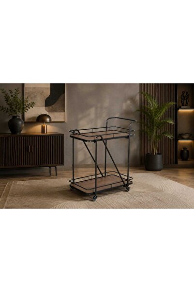 Generic Modern Mobile Design Metal Frame Double Wood Shelf Serving Cart