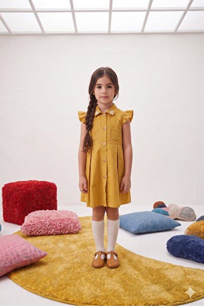Momivi Kids Rochie casual pentru fete, cu guler tip cămașă, buzunar pătrat, n...