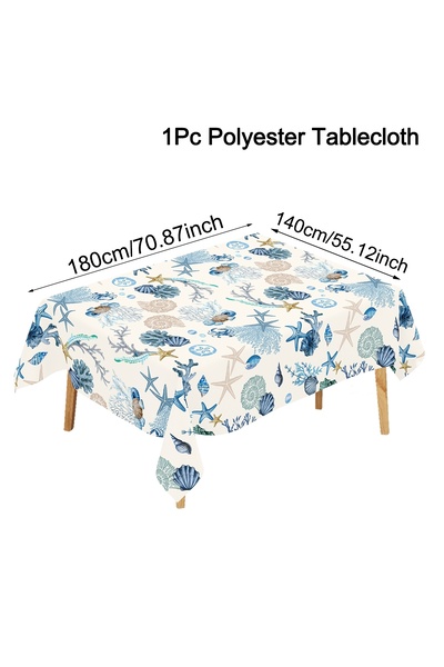 Choice as shown 717 Ocean Starfish Tablecloth Polyester Rectangle & Round Tab...