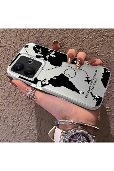 PATTERNOVA Vivo V60 Lite 4G/5G Uyumlu Yüksek Kalite Dünya Haritalı Kılıf, Çiz...