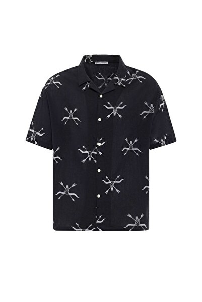 S13 Store Patterned Short Sleeve Pocketless Oversize Shirt