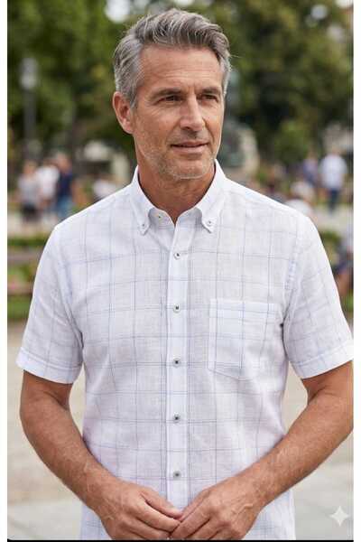 ELİTPARK GÖMLEK 100% Cotton Short Sleeve Pocketed Classic Cut Men's Shirt wit...
