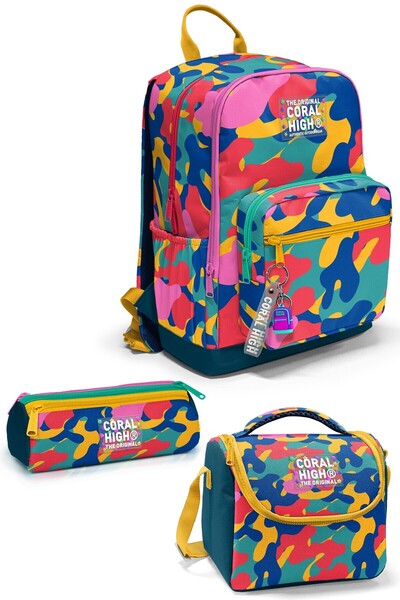 Coral High Renkli Kamuflaj Desenli 3’lü Okul Çanta Seti SET0133232