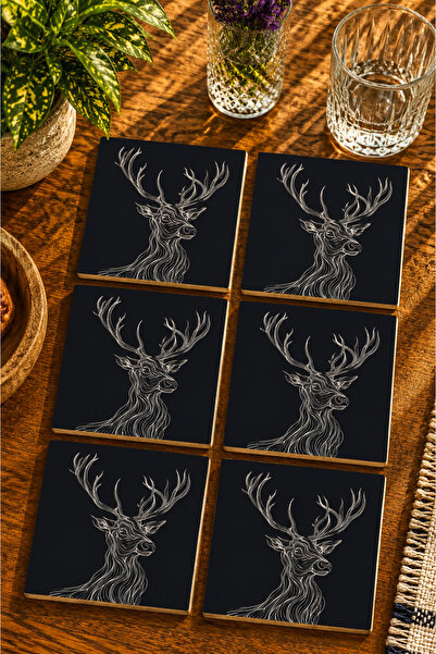 JHAAR Abstract Deer Design Modern Set of 6 Coasters - Uv Printing Mdf - 10X10 cm