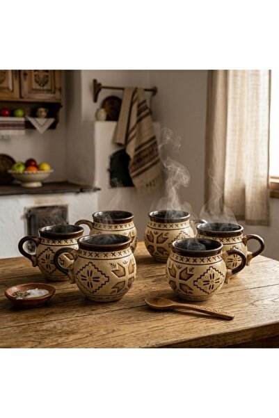 OEM Set of 6 traditional ceramic mugs, 180 ml, for tea, water or wine
