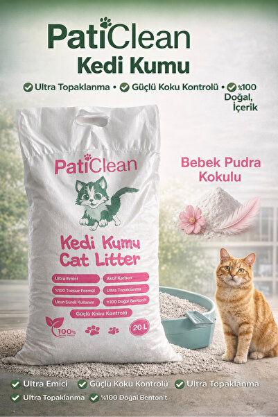 Pati Clean 20 Lt %99 Tozsuz Bebek Pudra Kokulu İnce Taneli Süper Topaklanan B...