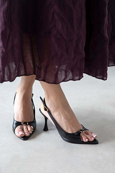 STRASWANS Livia Women's Heeled Leather Sandals Black