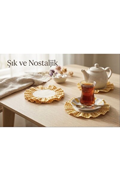 Doğa teks home Vintage fırfırlı Pötikare Bardak Altlığı (4 adet )