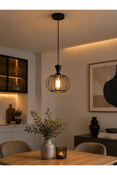 N.zone Modern Single Black Chandelier with Luxurious Metal Design, 18cm Diame...