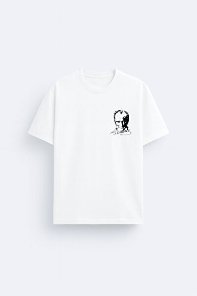 AYDESİGN Tricou alb din țesătură 100% bumbac cu imprimeu pe piept Mustafa Kem...