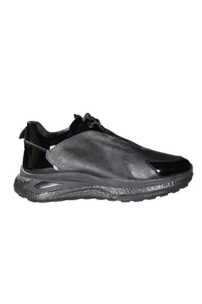 MARCOMEN Men's patent leather elastic lace-up daily sports black