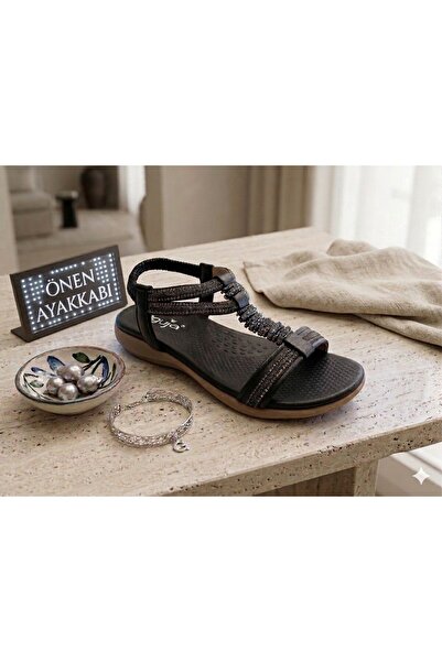 Guja Black Orthopedic Stylish Stone Sandals