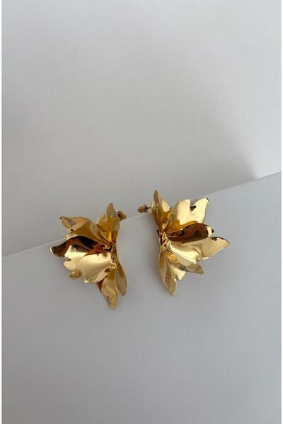 FASHION Special Series Zra Model Medium Gold Leaf Plate Gold Earrings